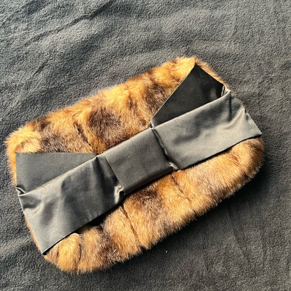 Faux Fur Clutch with Black Bow